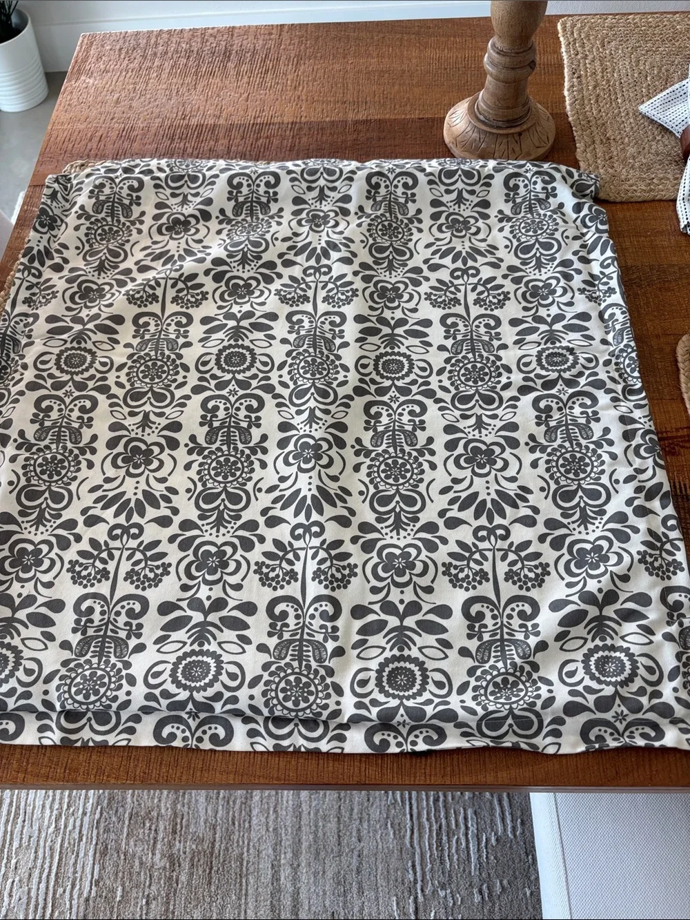 IKEA Gray and White Floral Curtain Panel